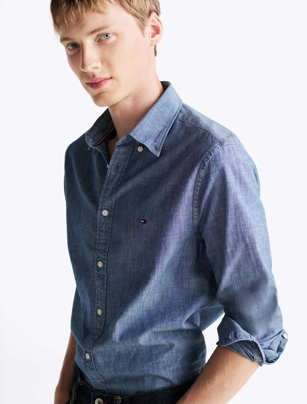 Regular Fit Chambray Shirt, Indigo, hi-res