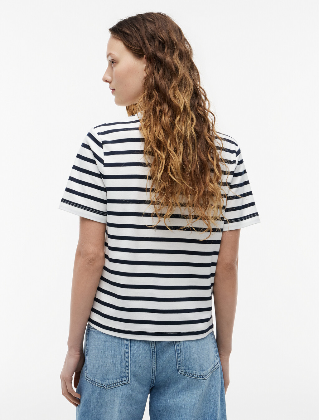 Boxy Interlock Knit T-Shirt, Breton Stripe Ecru/Dark Night Navy, hi-res