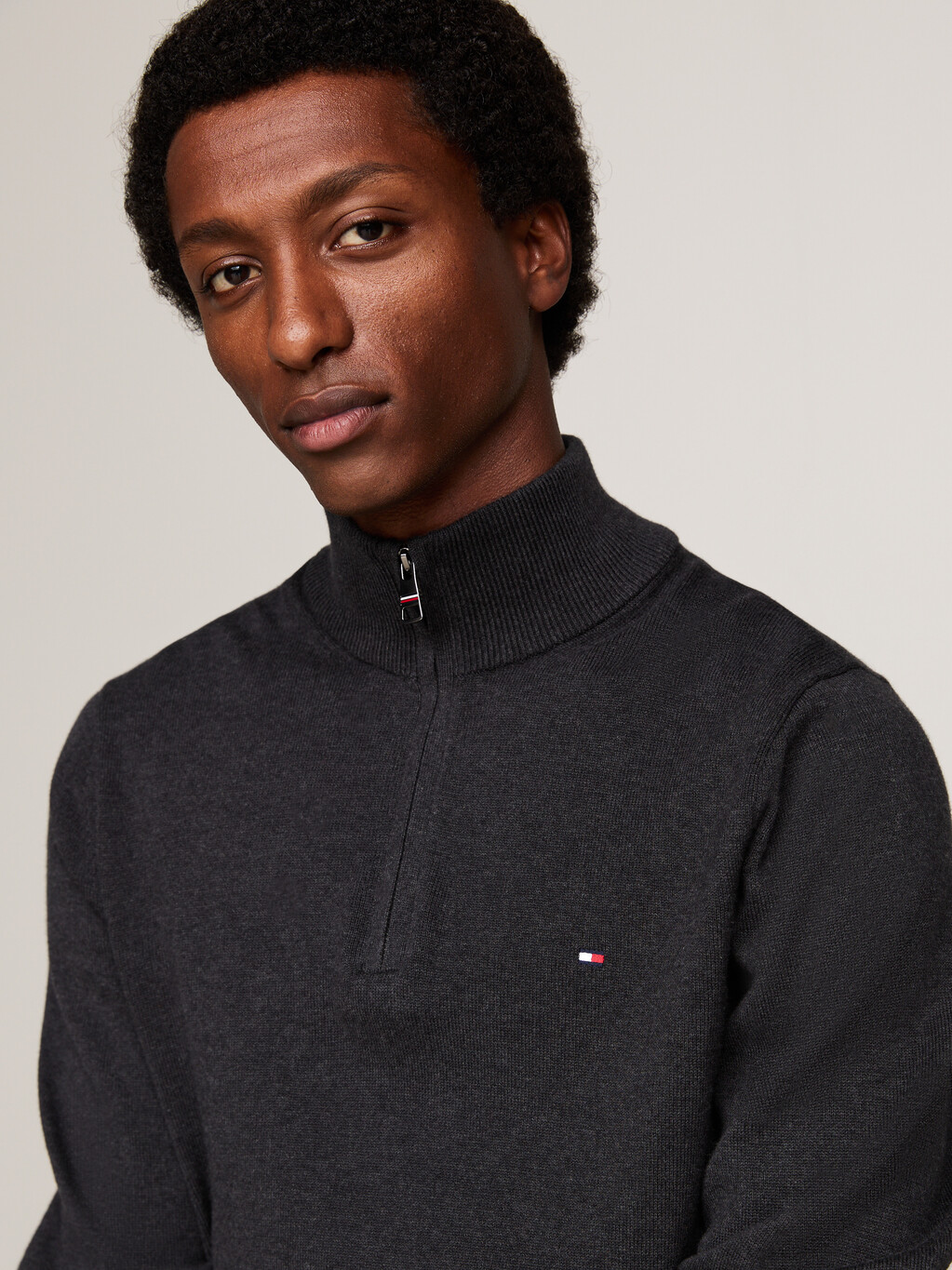 Zip-Neck Jumper, Dark Grey Heather, hi-res