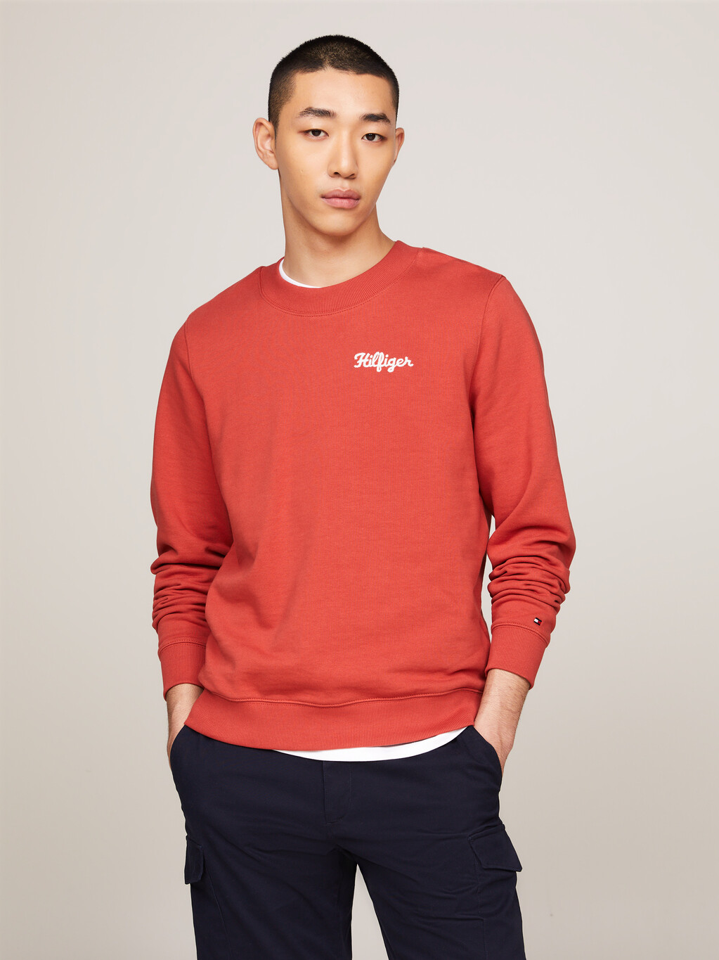 Crew Neck Chest Logo Sweatshirt, Terra Red, hi-res