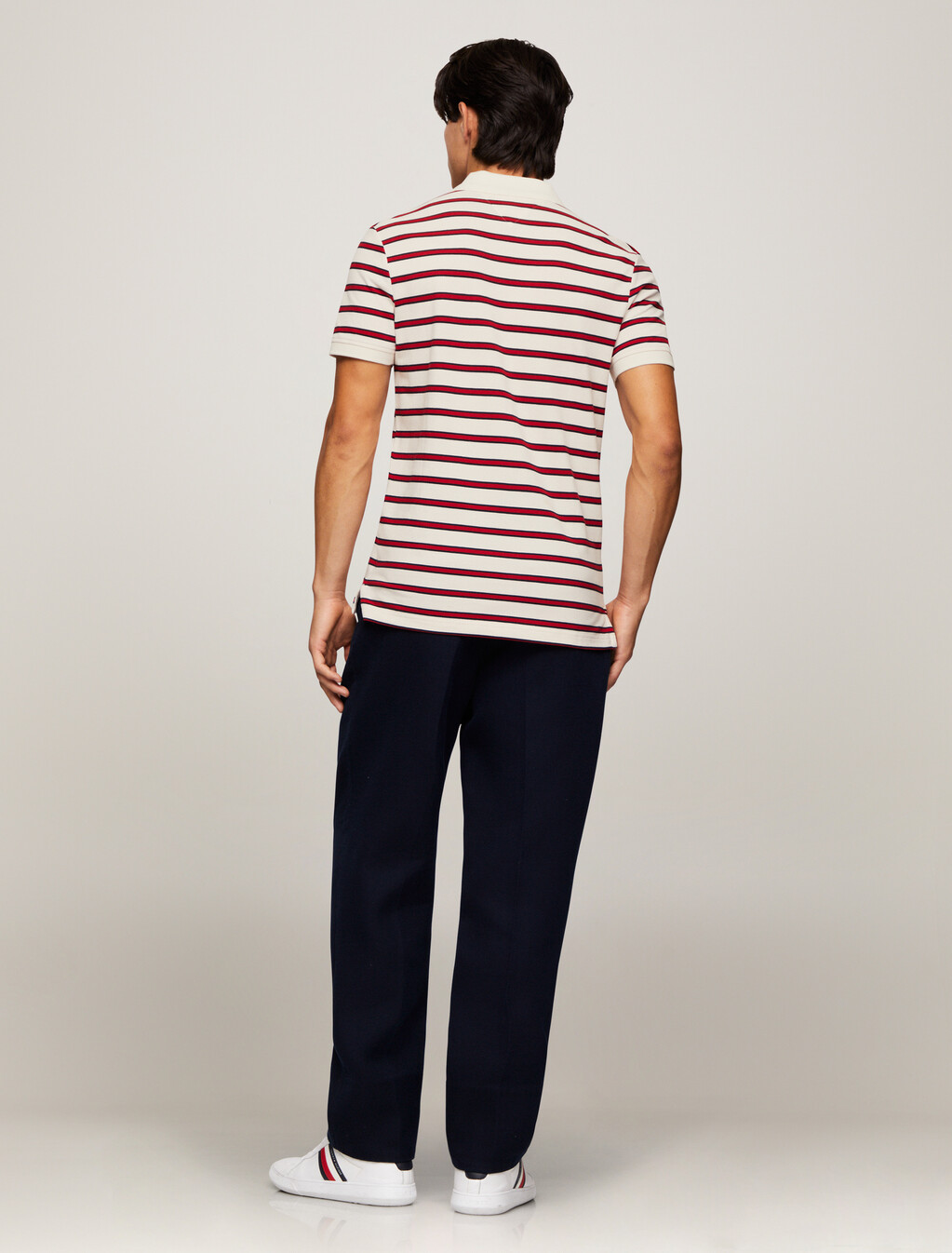 條紋 Polo 衫, Ivory Petal / Medium Red, hi-res