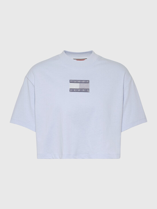 RECYCLED COTTON TOMMY FLAG CROPPED T-SHIRT