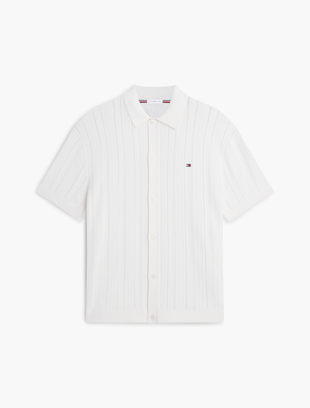 Relaxed Pointelle Short Sleeve Shirt With Linen, Ivory Petal, hi-res
