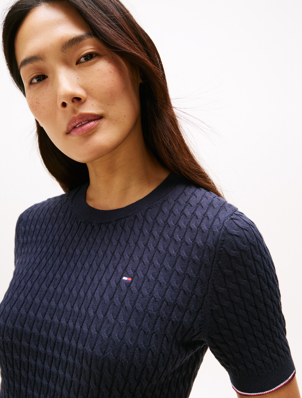 Stripe Slim Fit Short Sleeve Jumper, Navy Blue, hi-res