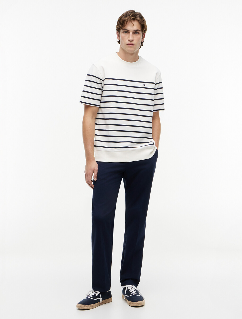 Jacquard Stripe Relaxed Crew Neck T-Shirt, Ivory Petal / Desert Sky, hi-res