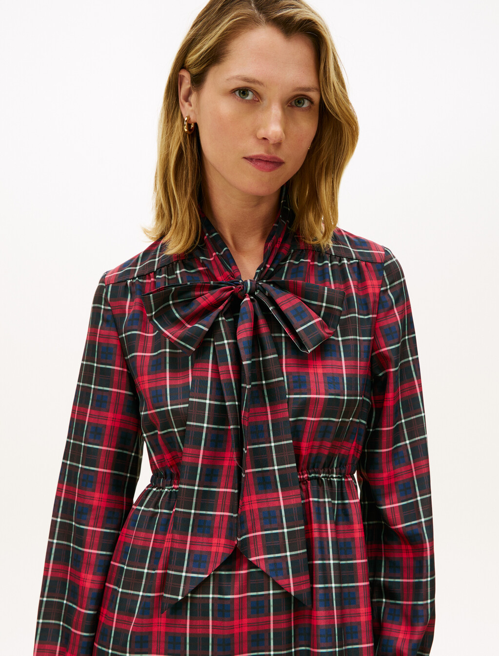 格紋縐紗襯衫連身裙, Dark Tartan Dark Night Navy, hi-res