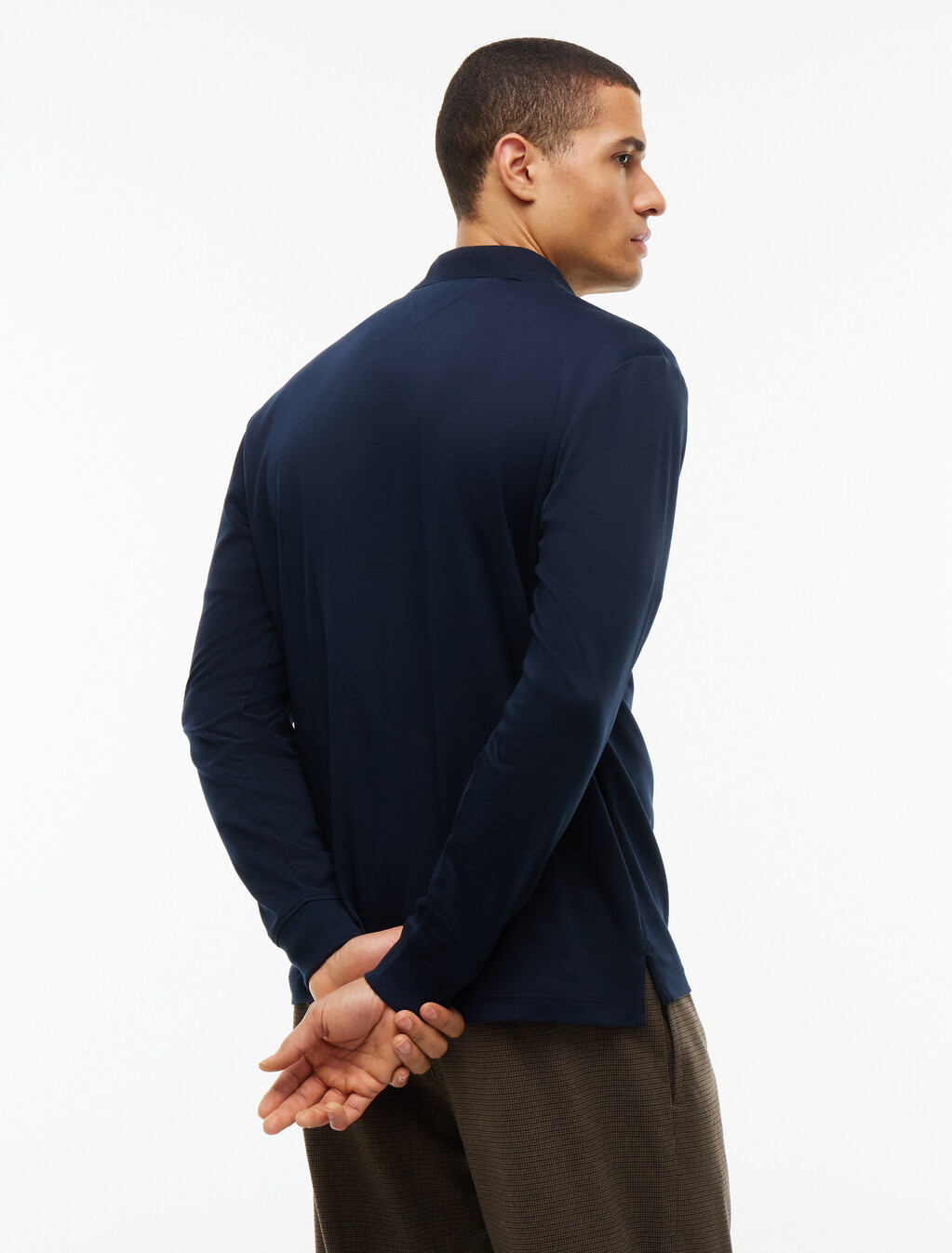 Fluid Cotton Long Sleeve Polo Shirt, Navy Blue, hi-res