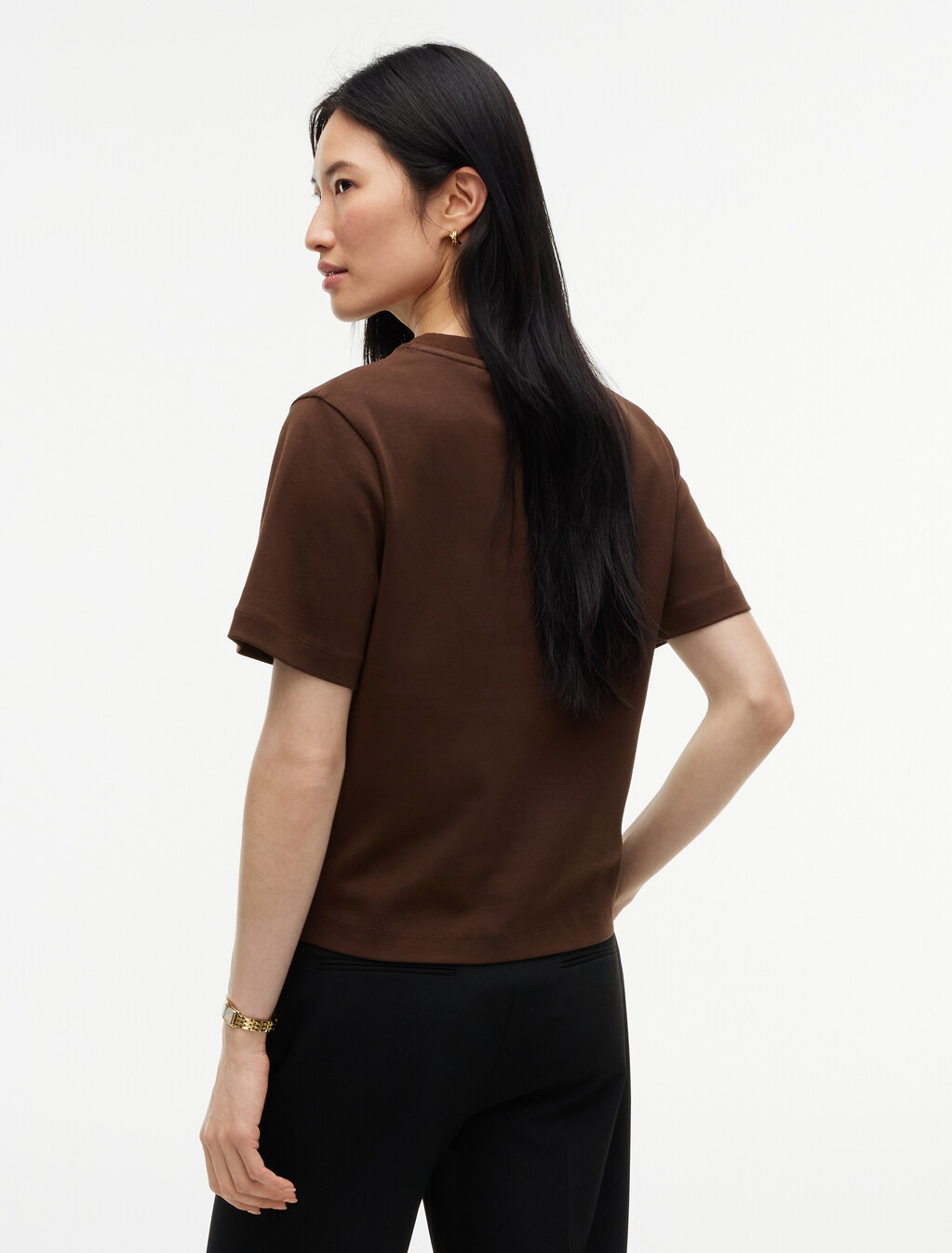 Boxy Interlock Knit T-Shirt, Chocolate, hi-res