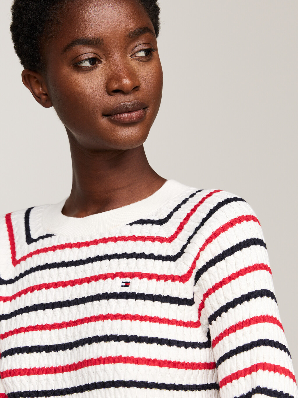 Cable Knit Relaxed Fit Jumper, Rwb Stripe, hi-res