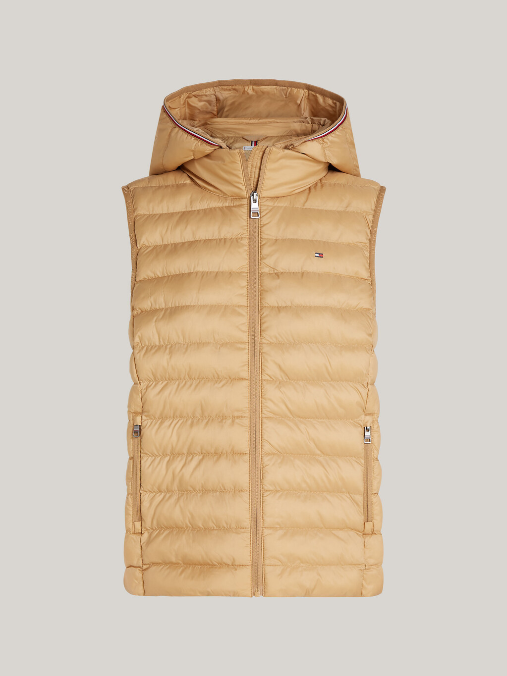 Global Stripe Hooded Padded Gilet, Classic Khaki, hi-res