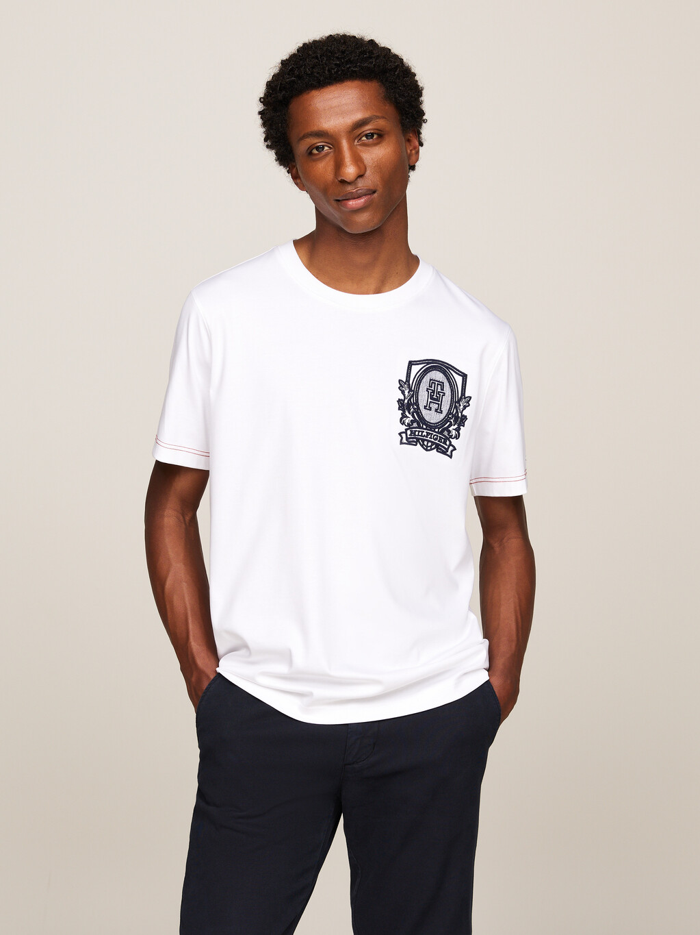 Tonal Logo Embroidery T-Shirt, White, hi-res