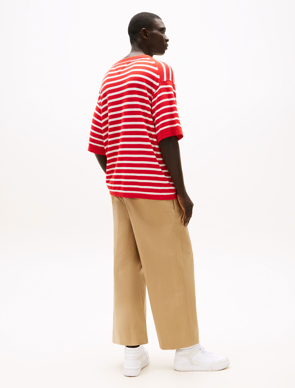 The Runway 系列山羊絨條紋 T 恤, Fire Red / Ecru Stripe, hi-res