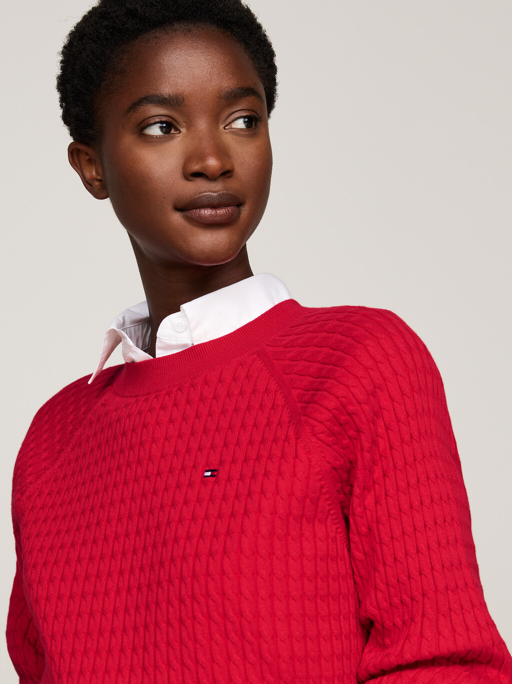 Cable Knit Relaxed Fit Jumper, Primary Red, hi-res