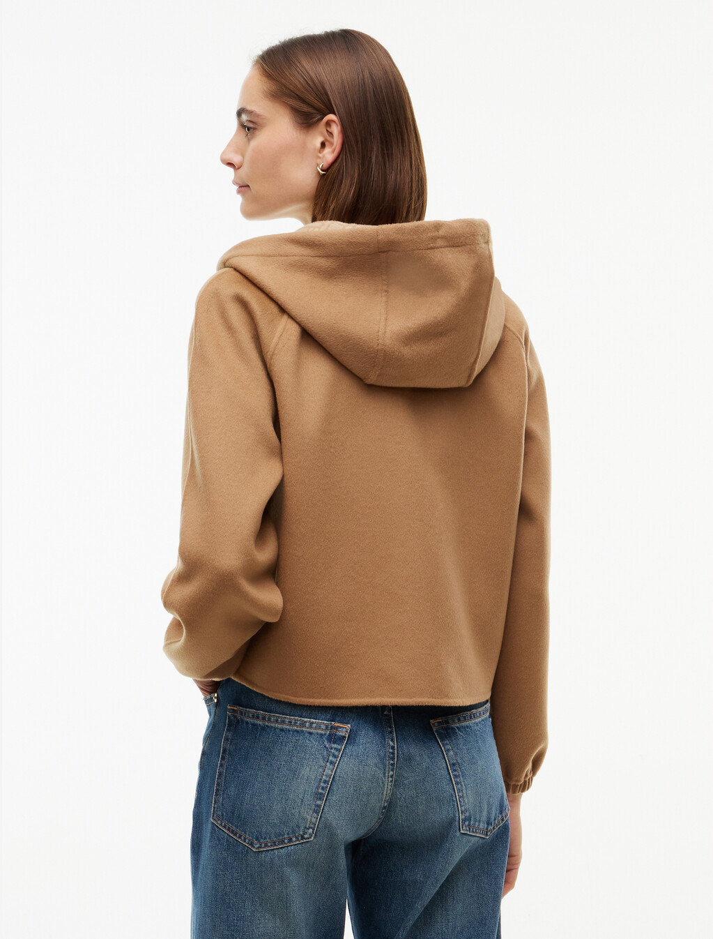 Double-Faced Wool Blend Relaxed Hooded Jacket, Hickory, hi-res