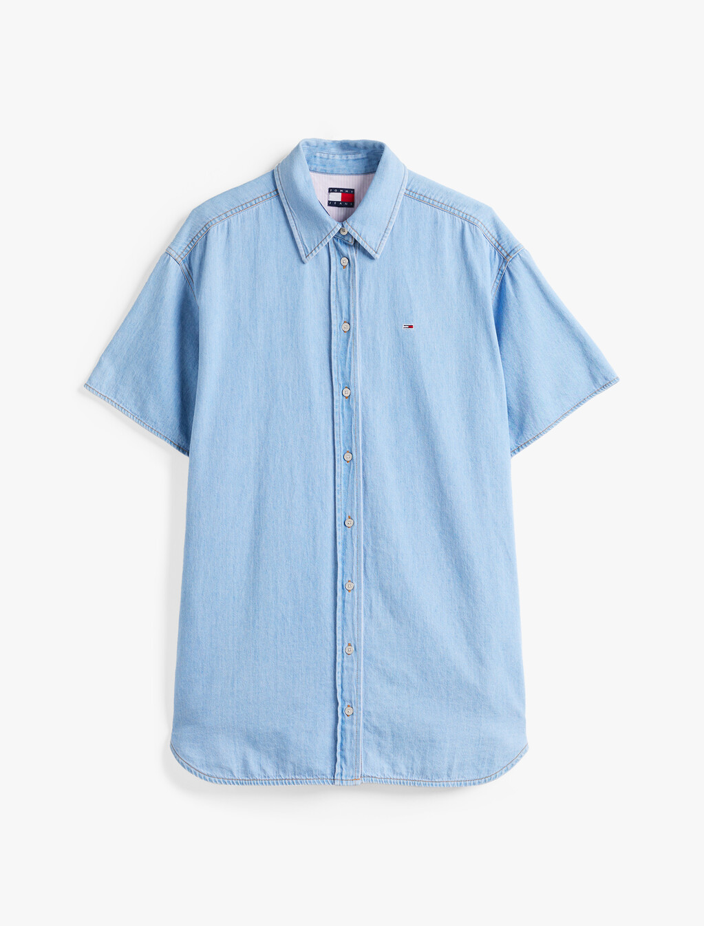 Mini Denim Short Sleeve Shirt Dress, Denim Light, hi-res