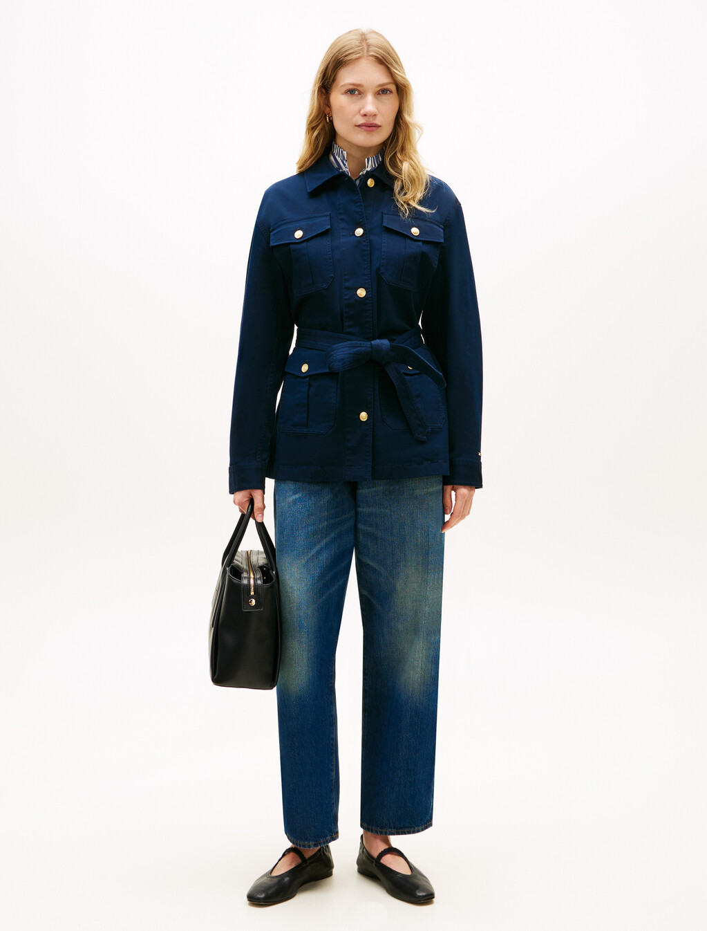 Cotton Gold Tone Button Field Jacket, Dark Night Navy, hi-res
