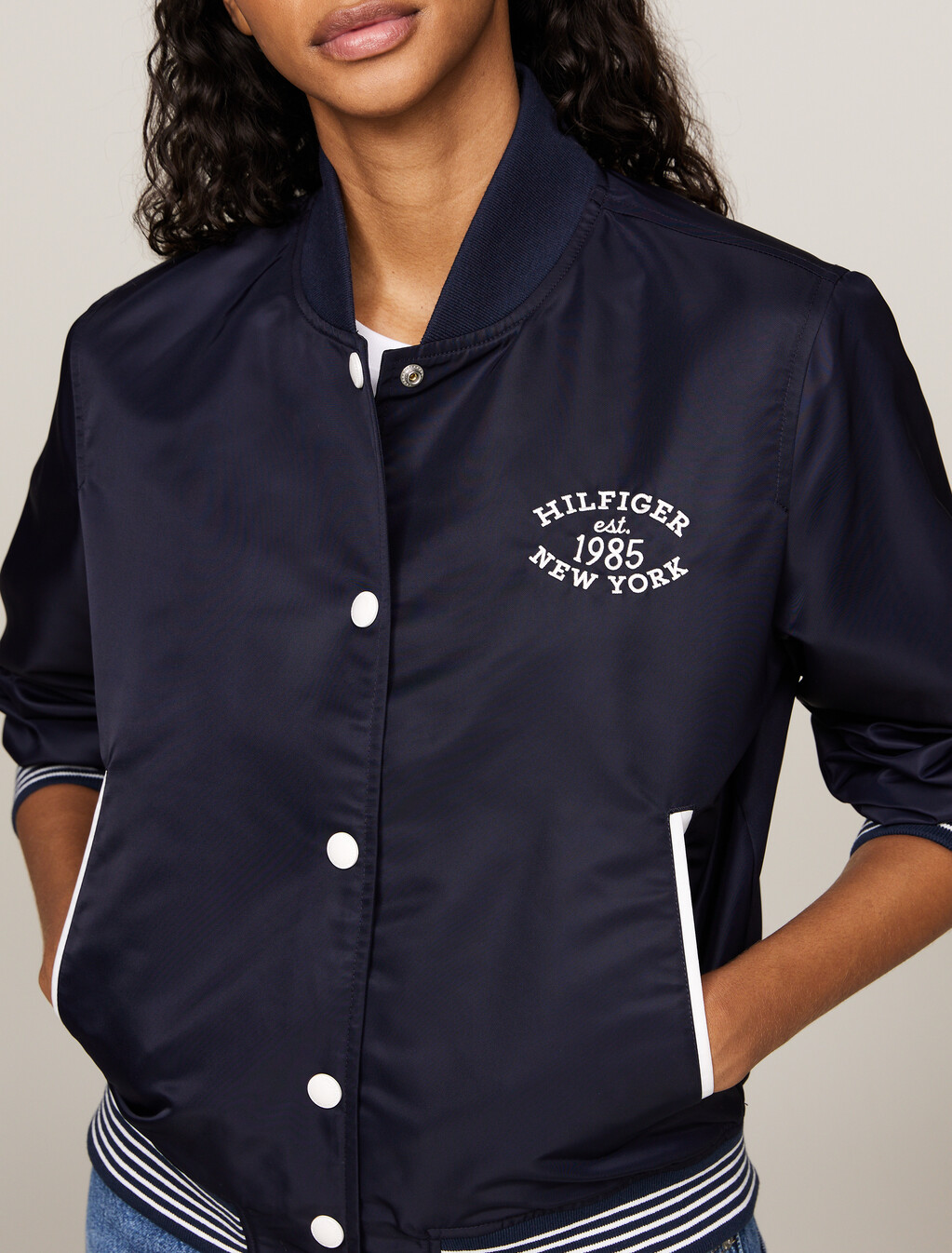 Varsity Water Repellent Bomber Jacket, Desert Sky, hi-res