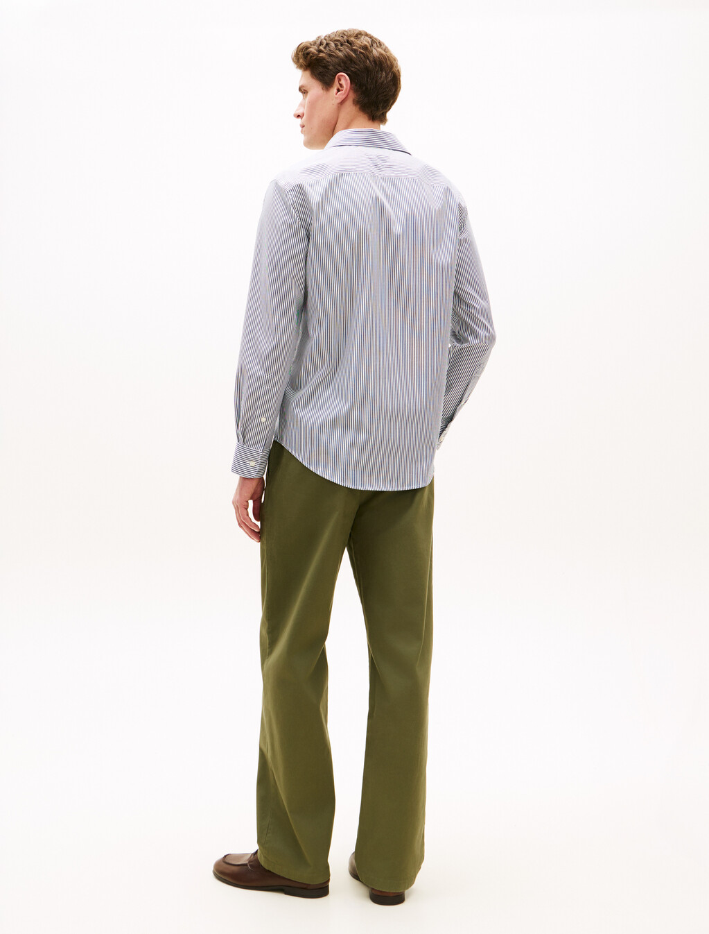 免熨條紋長袖襯衫, Carbon Navy / White, hi-res