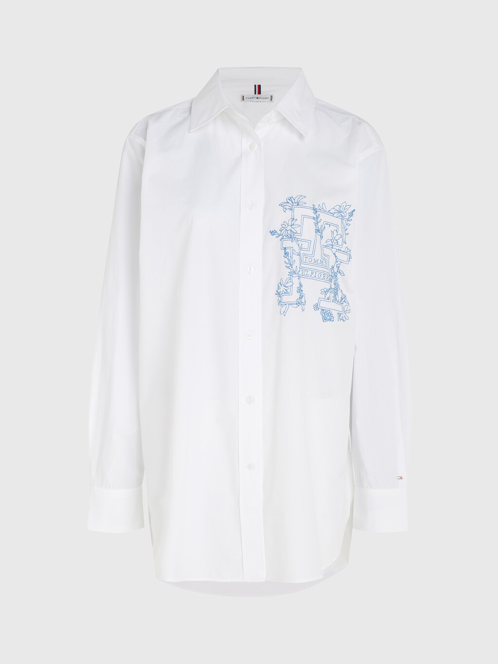 Organic Cotton Floral Embroidery Oversized Shirt, Th Optic White, hi-res