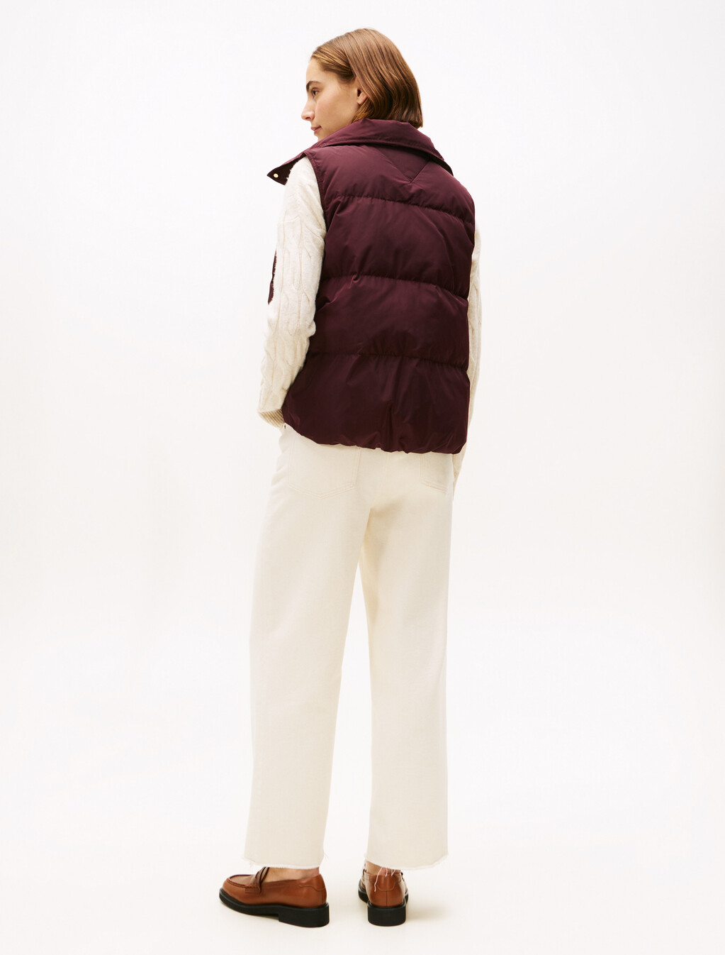 Crest Embroidery Down Vest, Deep Burgundy, hi-res