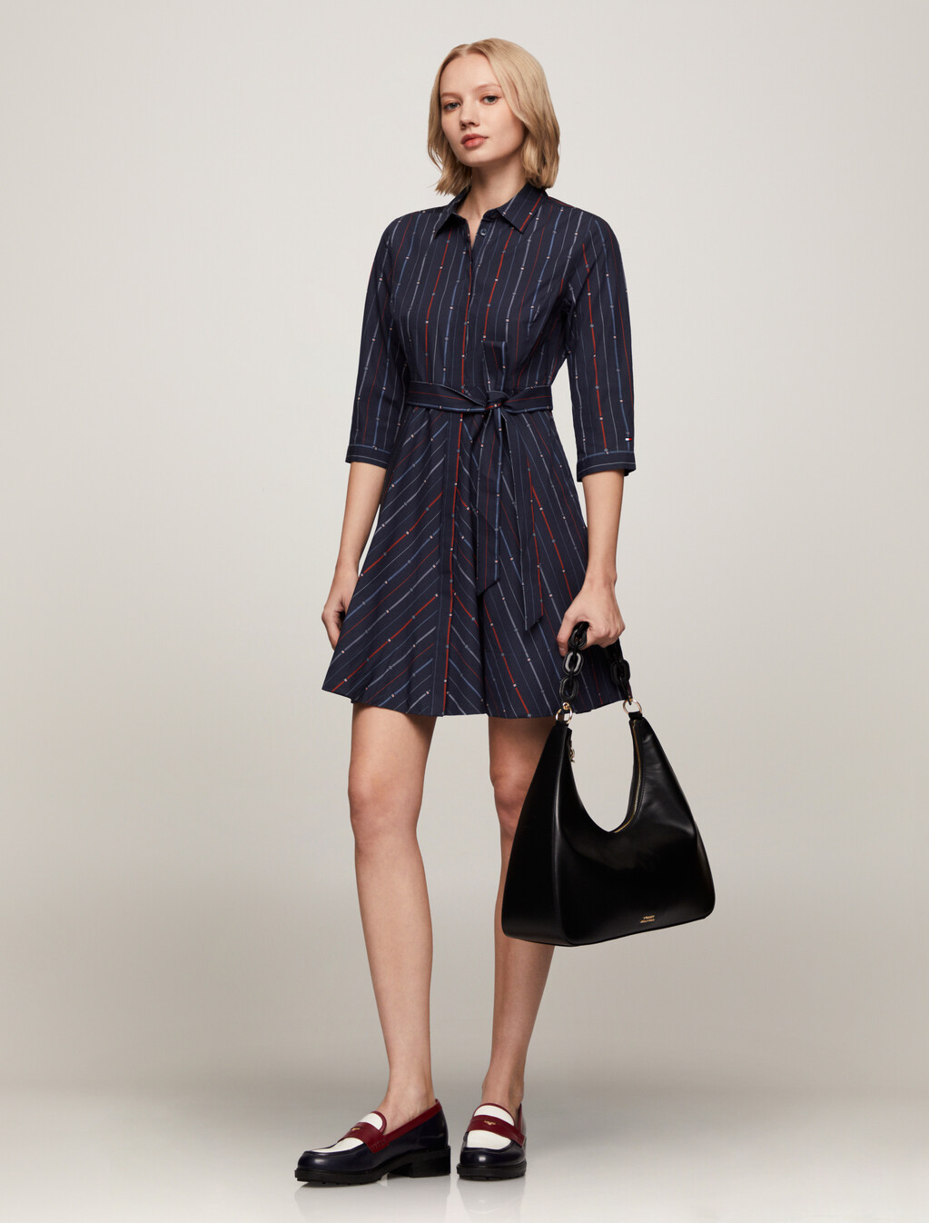 Cotton Half Sleeve Shirt Dress, Foulard Flag Stp/ Multi/ Desert Sky, hi-res