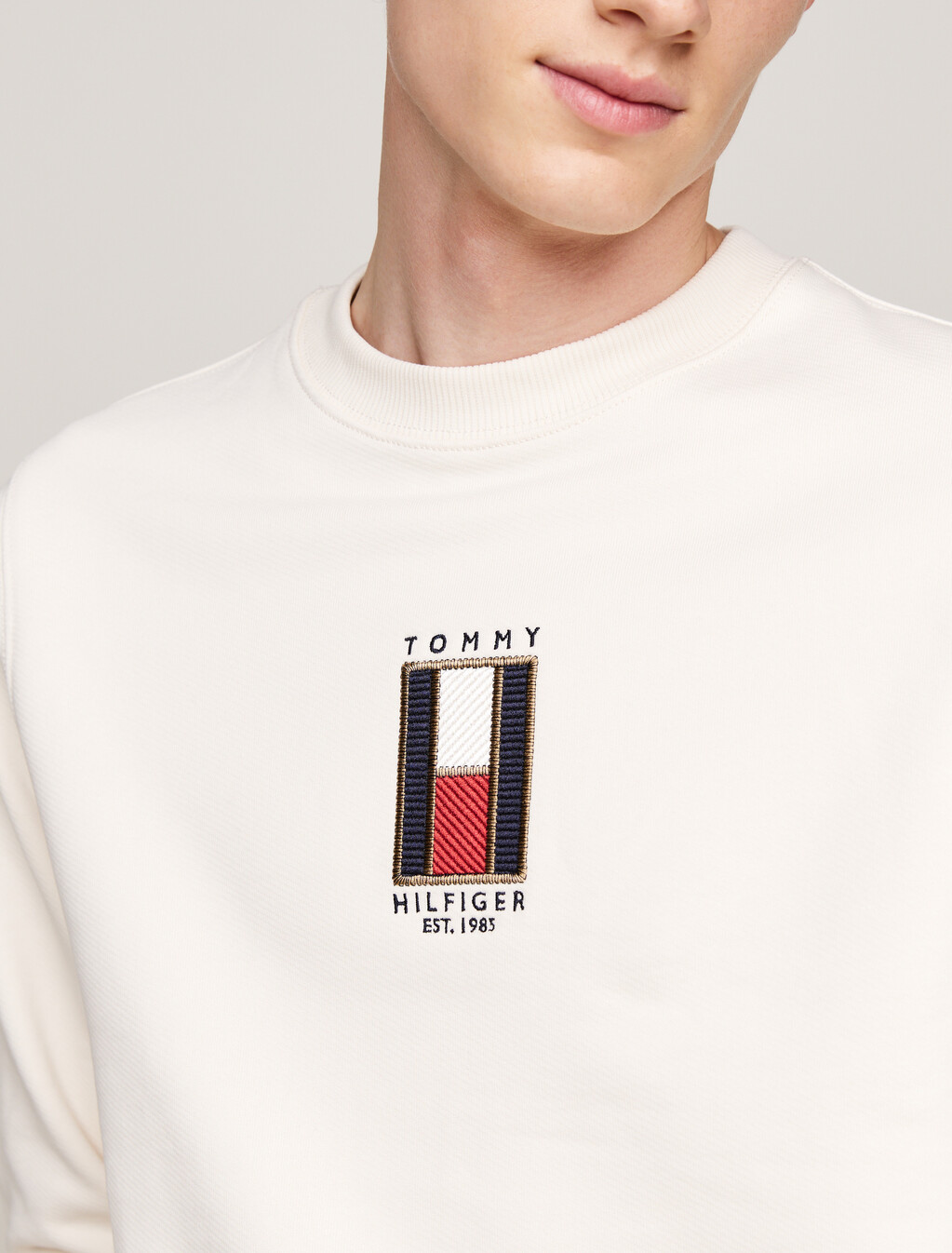 Vertical Flag Embroidery Sweatshirt, Ivory Petal, hi-res