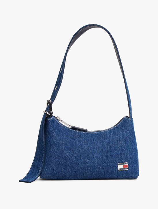 Logo Plaque Denim Shoulder Bag