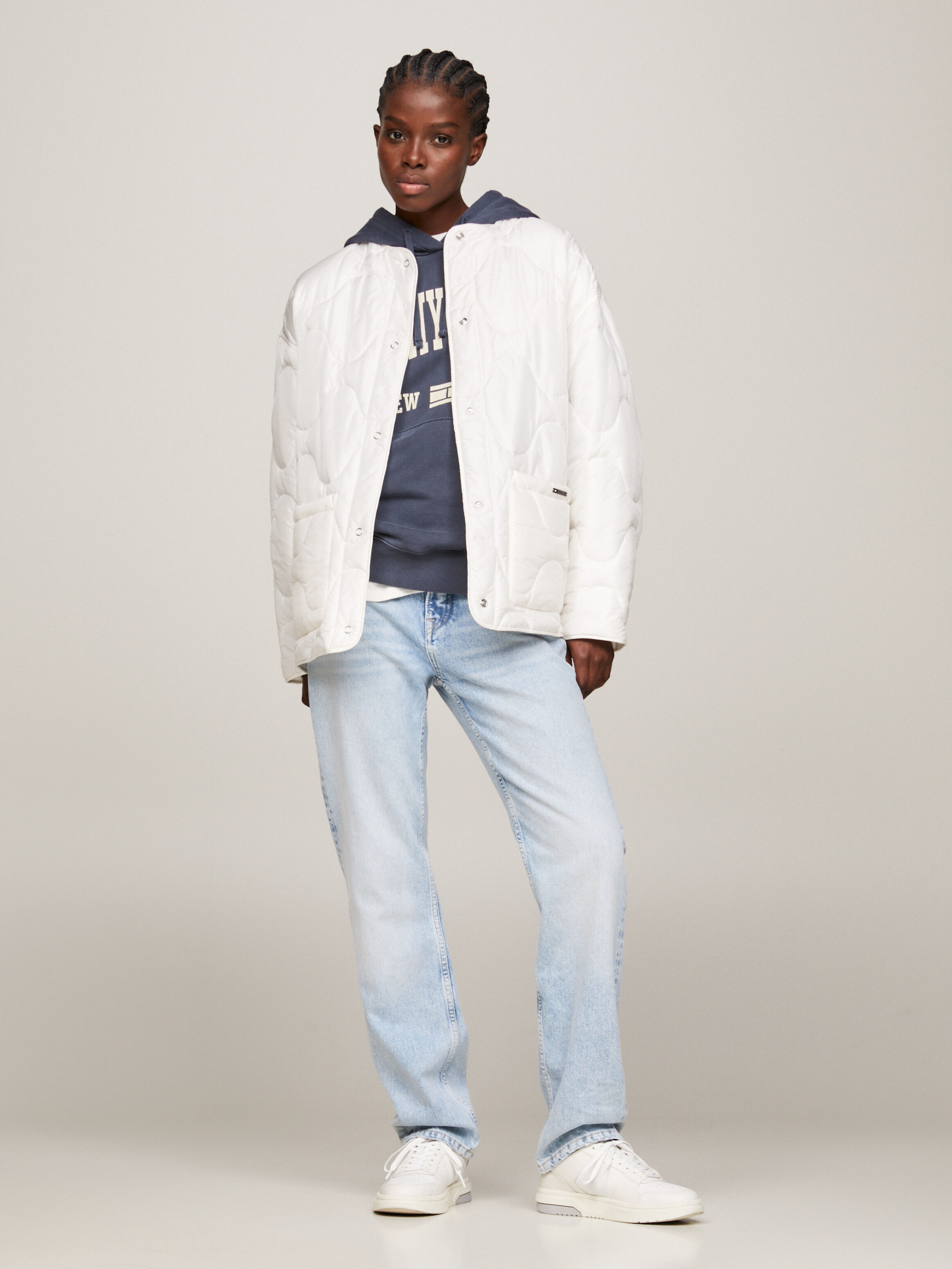 Collarless padded jacket top