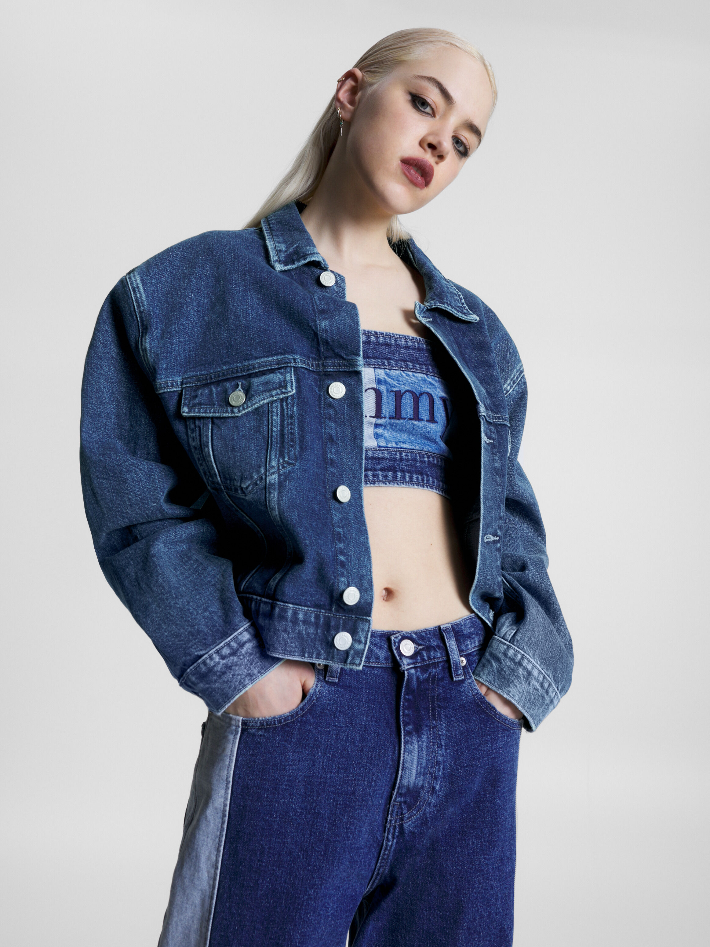 Tommy hilfiger denim jacket womens sale with logo on the back