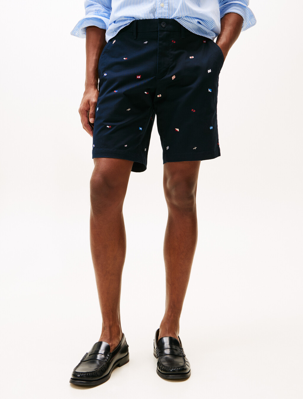 Flag Embroidery Slim Chino Shorts, Desert Sky, hi-res