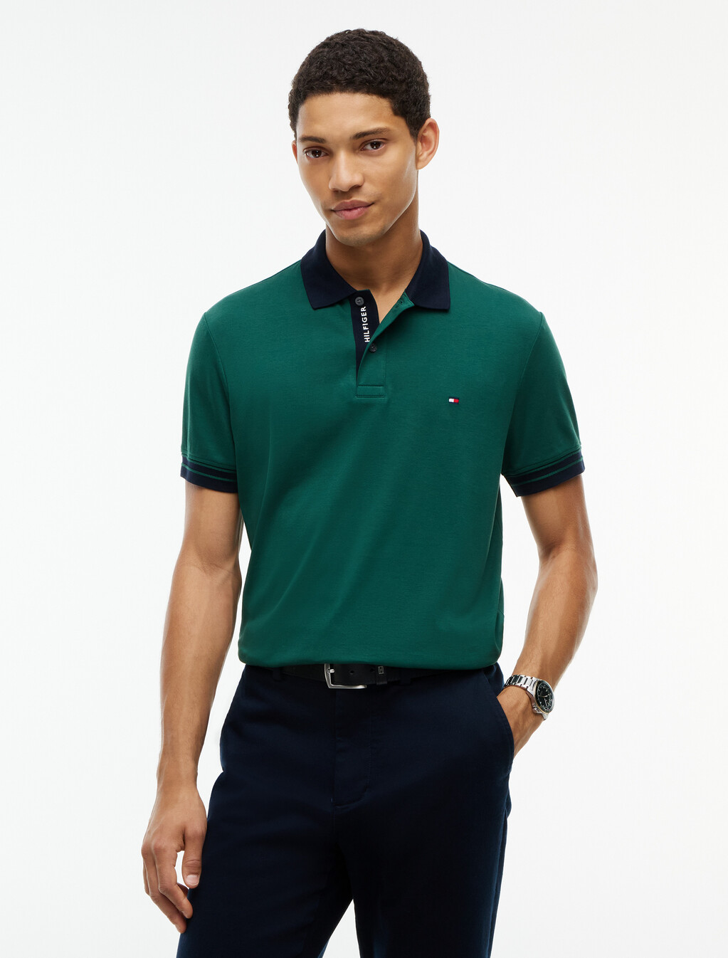 Regular Fit Interlock Contrast Polo Shirt, Ornamental Green, hi-res