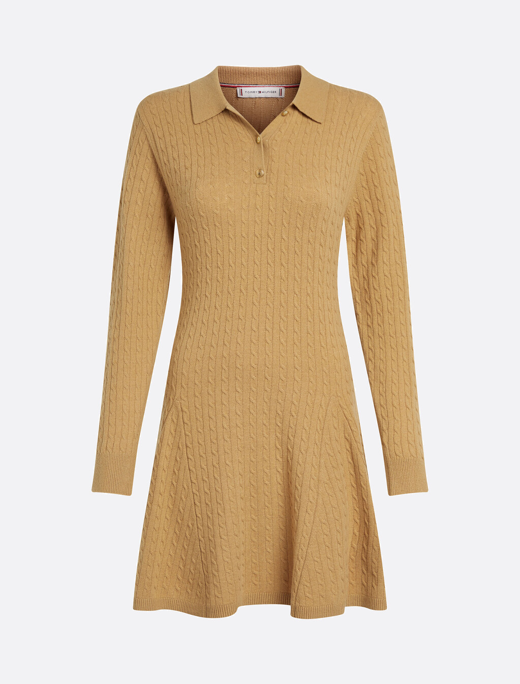 Asia Fit Cable Knit Mini Polo Dress, Safari Canvas, hi-res