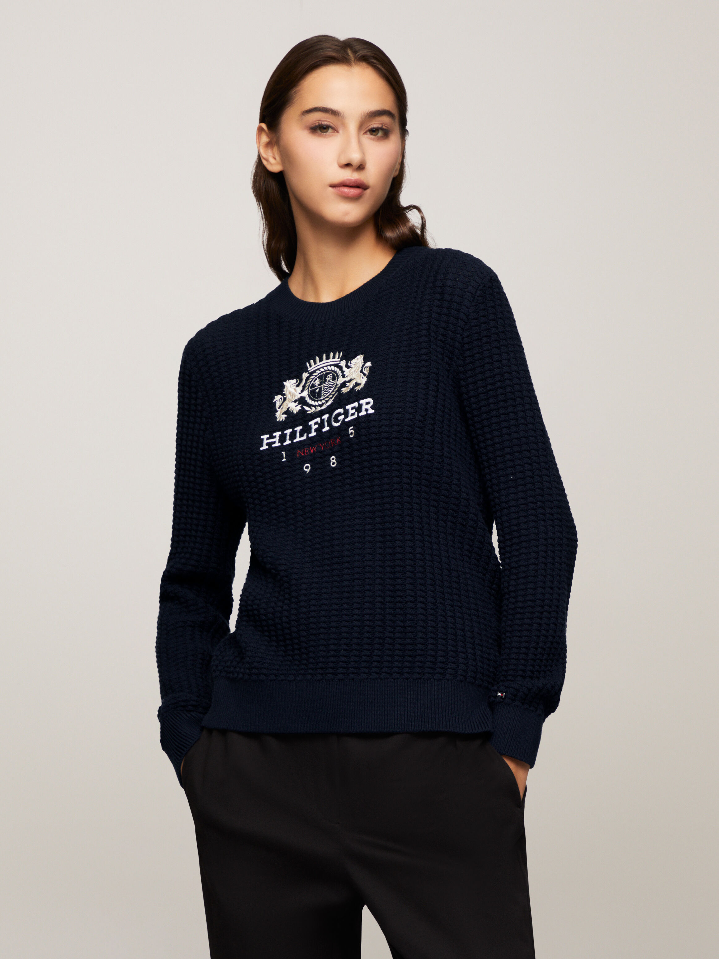 Waffle knit jumper womens discount