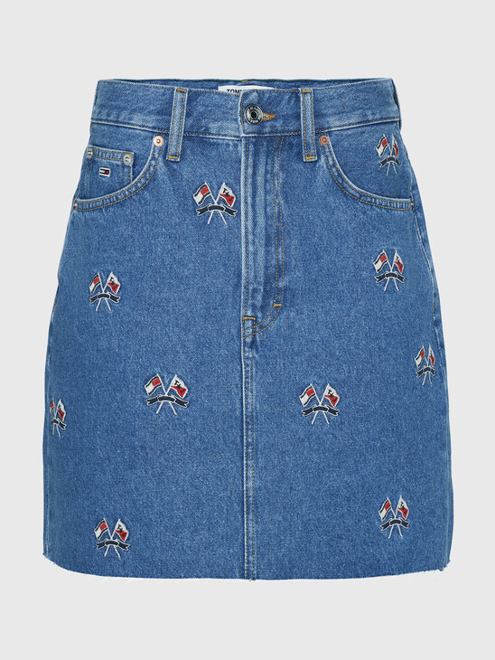 牛仔刺繡迷你半身裙