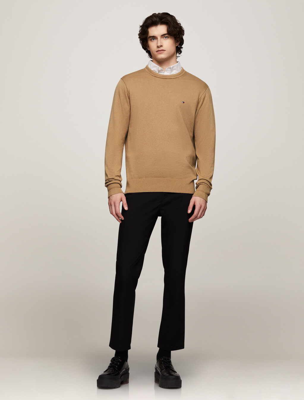 Cotton Silk Crewneck Sweater, Safari Canvas, hi-res