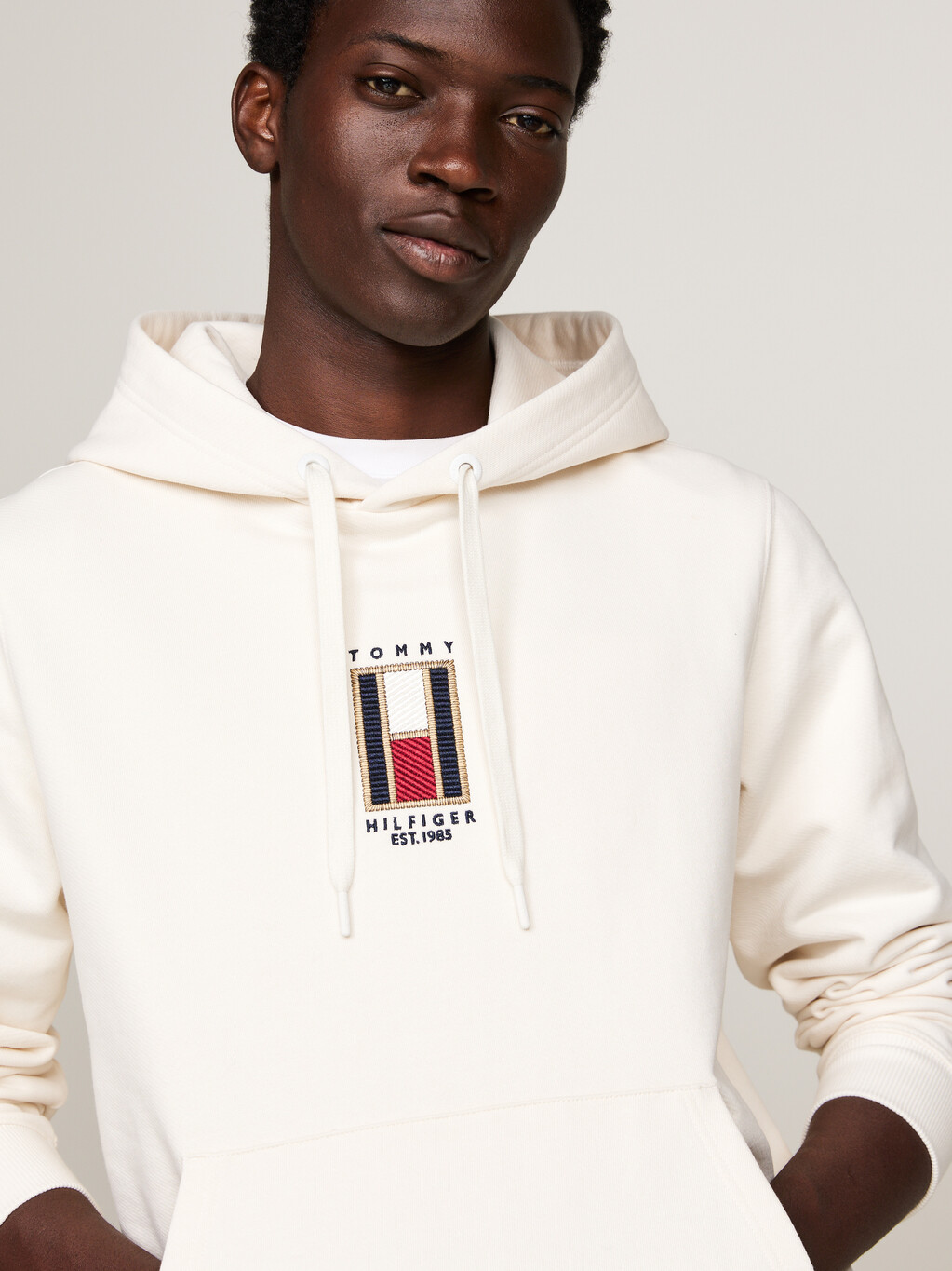 Vertical Flag Drawstring Hoody, Ivory Petal, hi-res