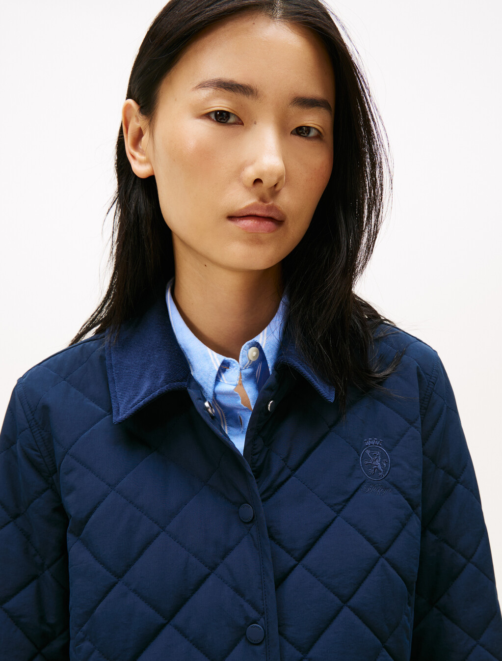Crest Embroidery Padded Quilted Slim Jacket, Dark Night Navy, hi-res