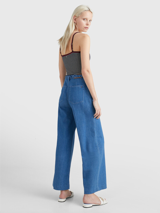HIGH RISE WIDE LEG BELTED JEANS