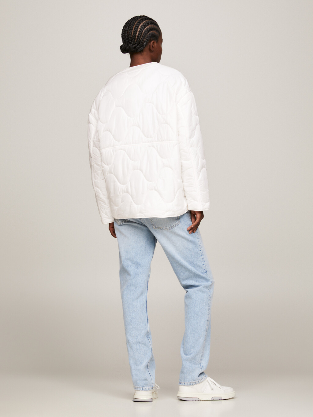 Collarless Padded Quilted Liner Jacket, Ancient White, hi-res