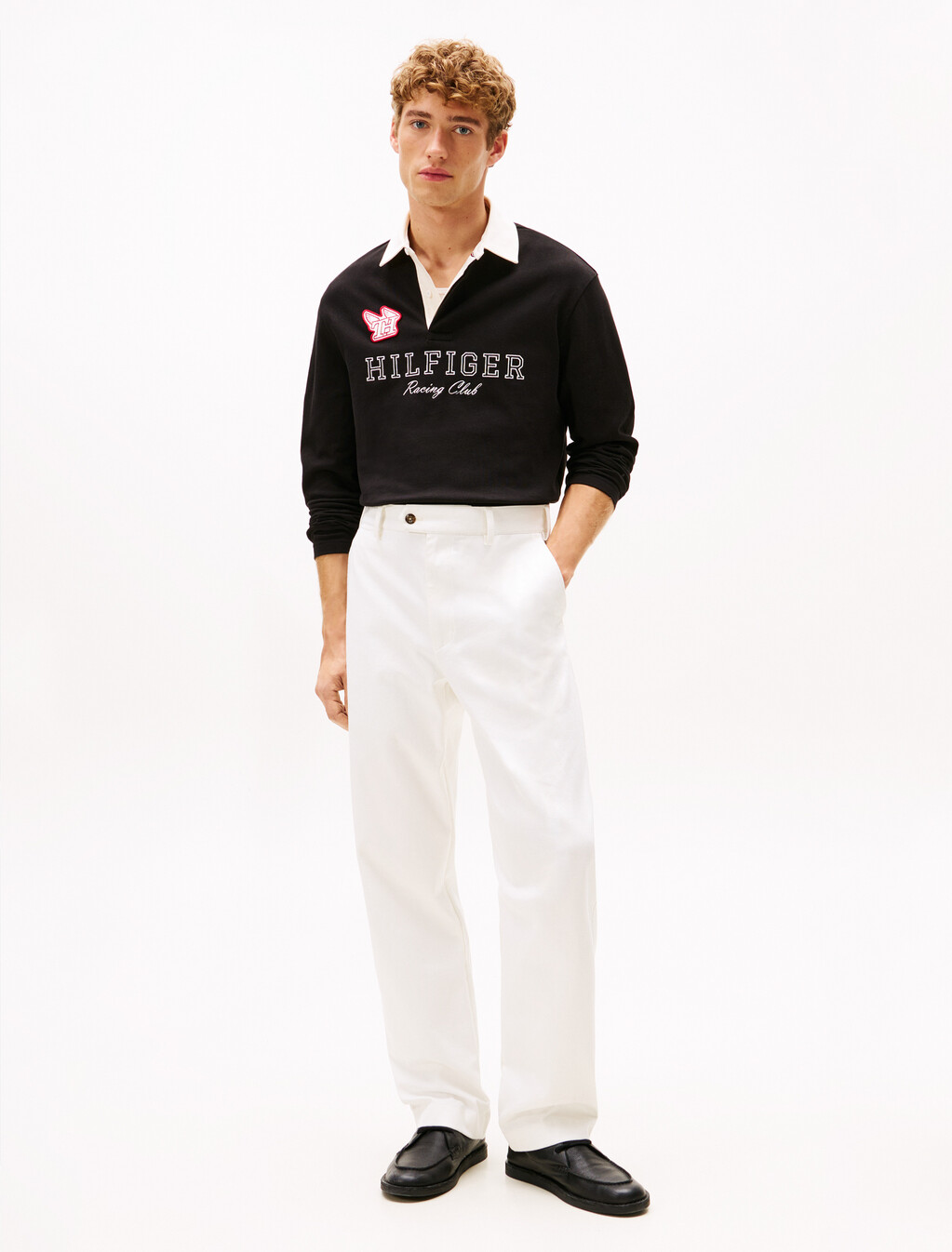 Logo Appliqué Relaxed Rugby Polo Shirt, Black, hi-res