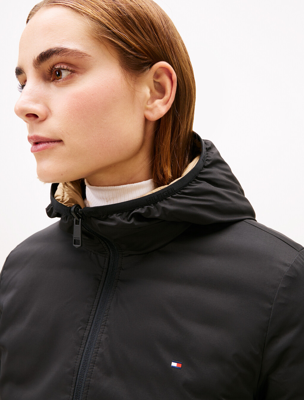 彈性尼龍輕盈羽絨雙面外套, Black, hi-res