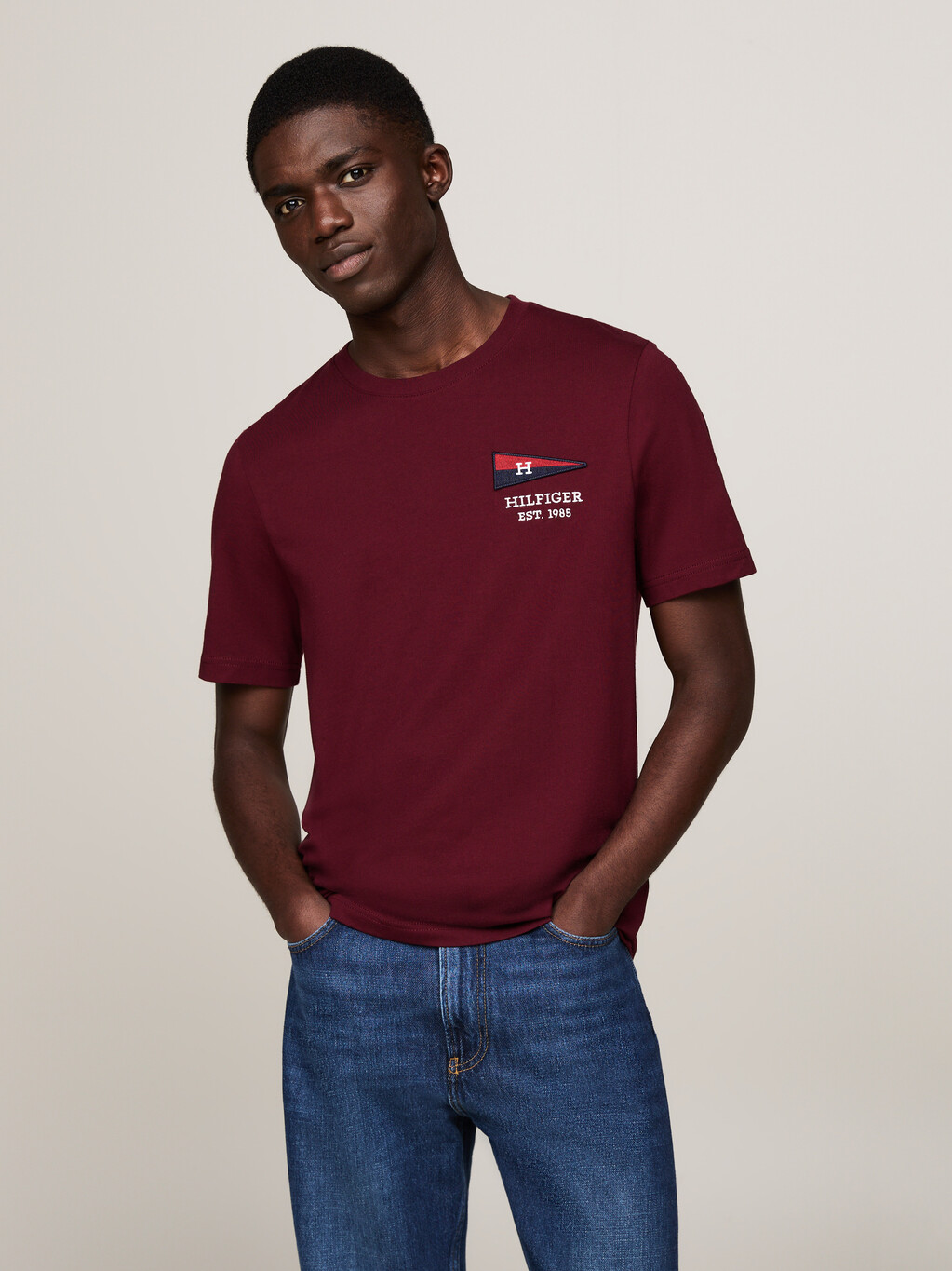 Exclusive Hilfiger Flag Crew Neck T-Shirt, Deep Rouge, hi-res