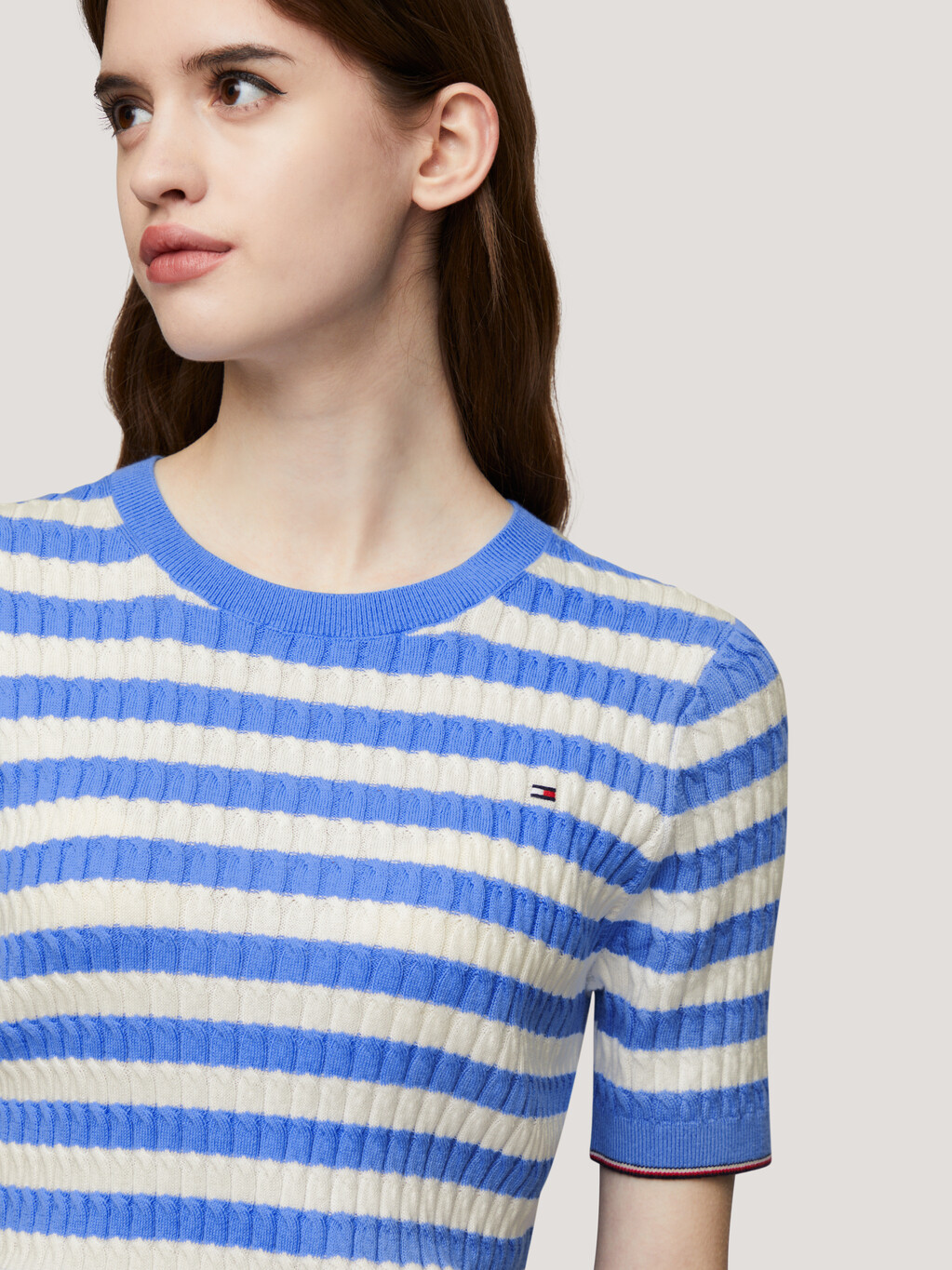 Stripe Slim Fit Short Sleeve Jumper, Breton Ecru/Blue Spell, hi-res