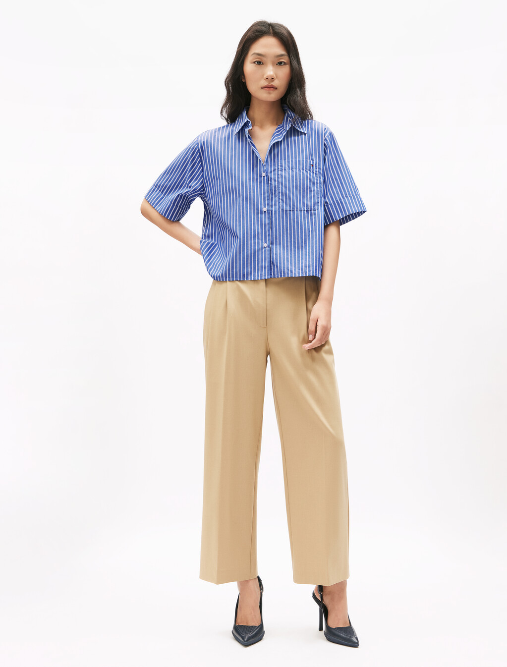 Poplin Boxy Short Sleeve Shirt, Stacking Stp/ Verona Blue, hi-res