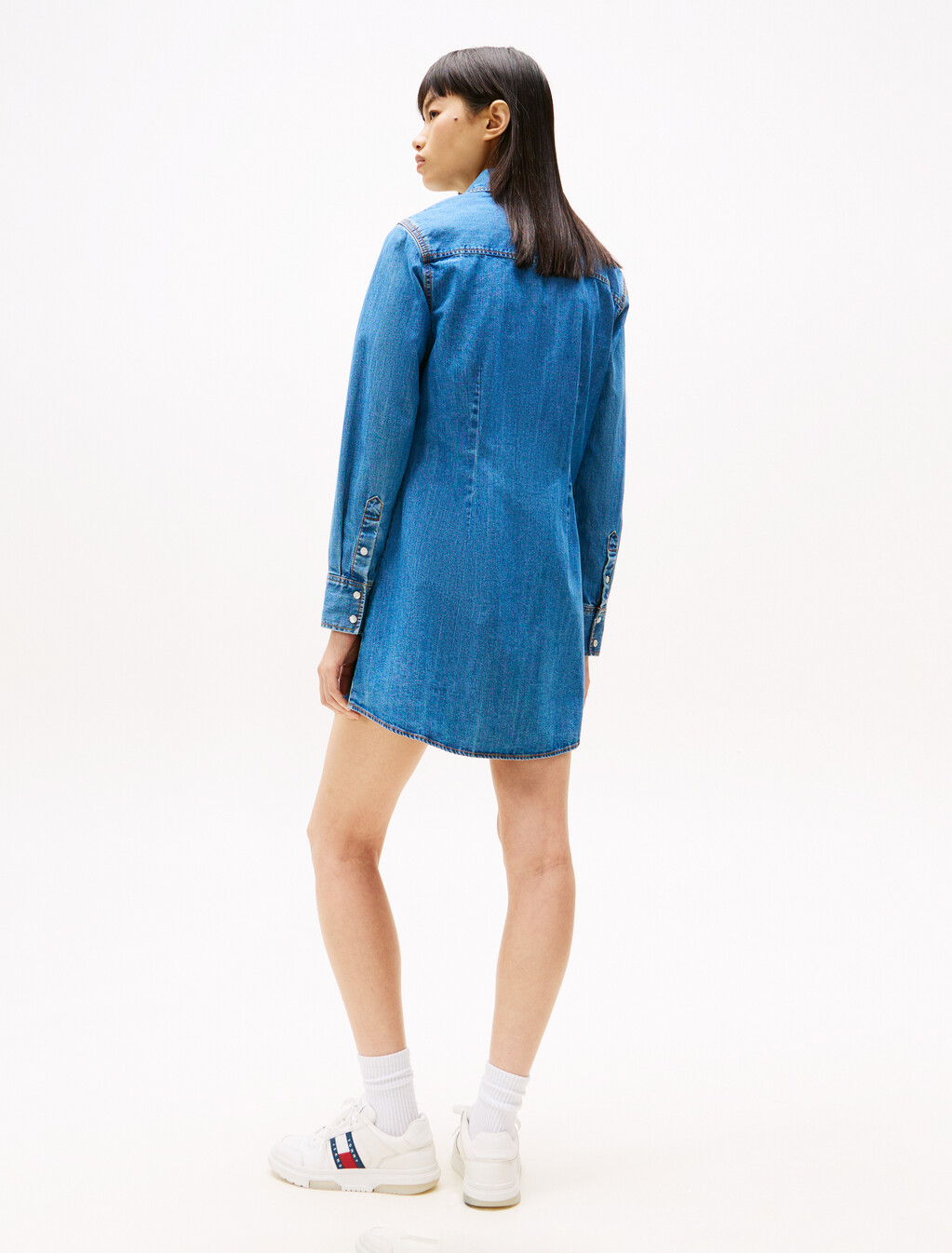 牛仔迷你襯衫連身裙, Denim Medium, hi-res