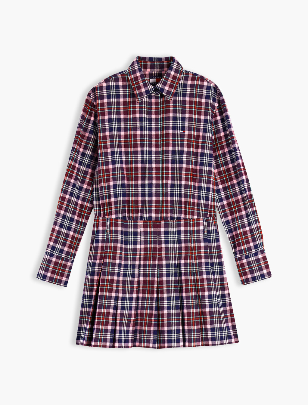 Pleated Mini Shirt Dress, Multi Check, hi-res