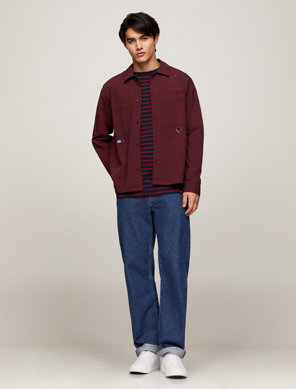 Recycled Nylon Utility Overshirt, Deep Rouge, hi-res