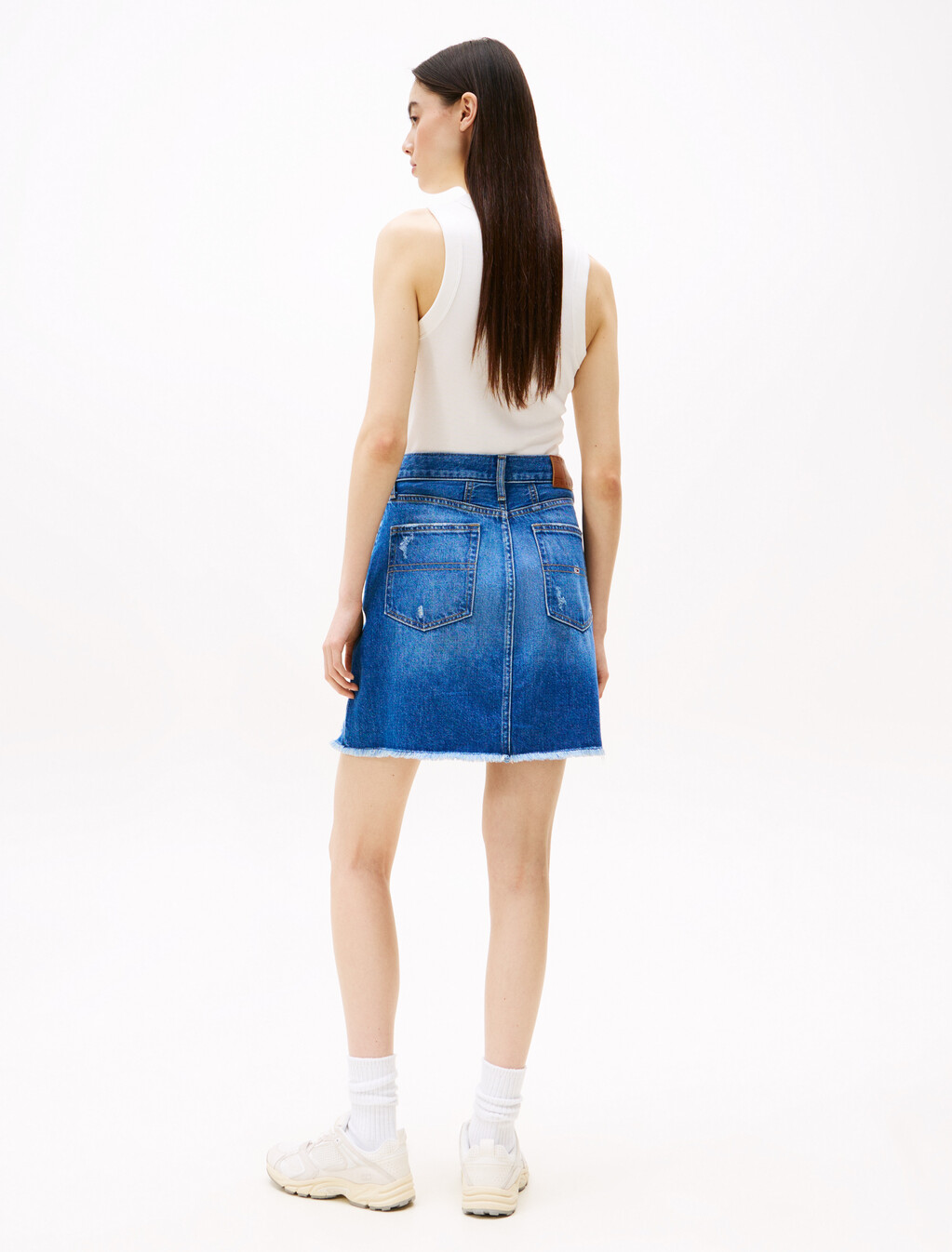 Distressed Denim Mini Mom Skirt, Denim Dark, hi-res