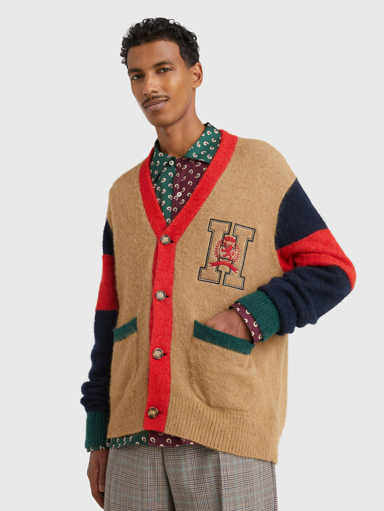 CREST EMBROIDERY COLOR-BLOCKED CARDIGAN
