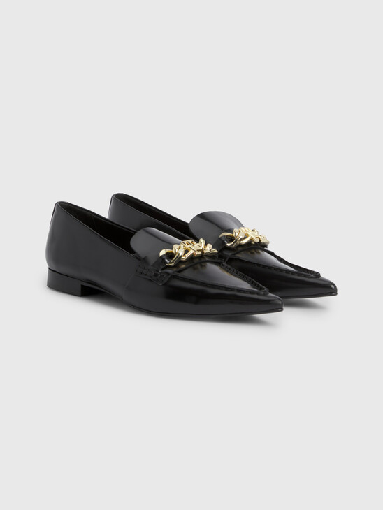 Leather Pointed Toe Chain Ballerinas